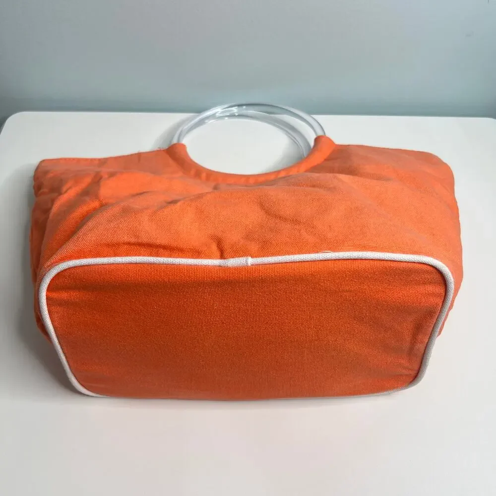Nordstrom Lucite Handle Tote Purse Shoulder Bucket Casual Summer Fabric Bag